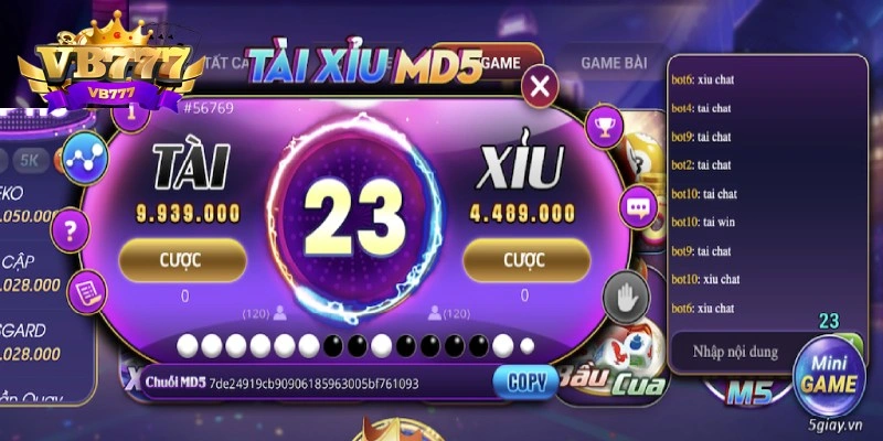 Tài Xỉu VB777 sử dụng thuật toán MD5 kết quả minh bạch